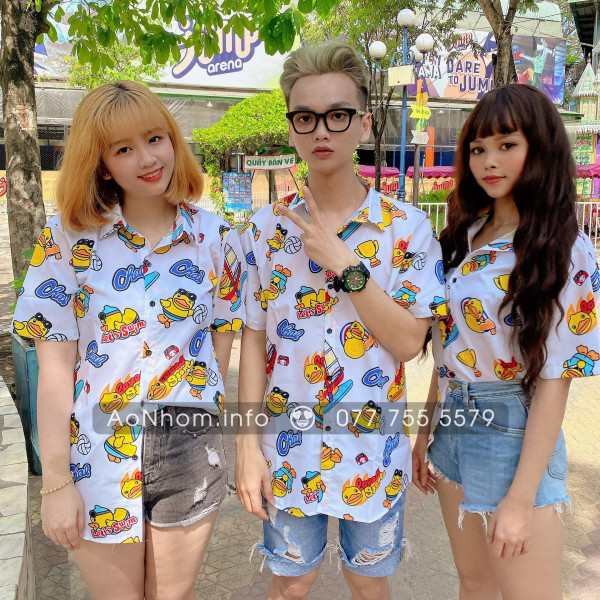 [Hàng Đặt May] Áo Sơ Mi Hoạt Hình - Vịt BDuck Trắng - Áo Đôi Nhóm Lớp Team Building