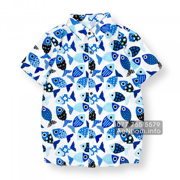 Áo Sơ Mi Hoạt Hình - Cá Xanh - Áo Đôi Nh�...