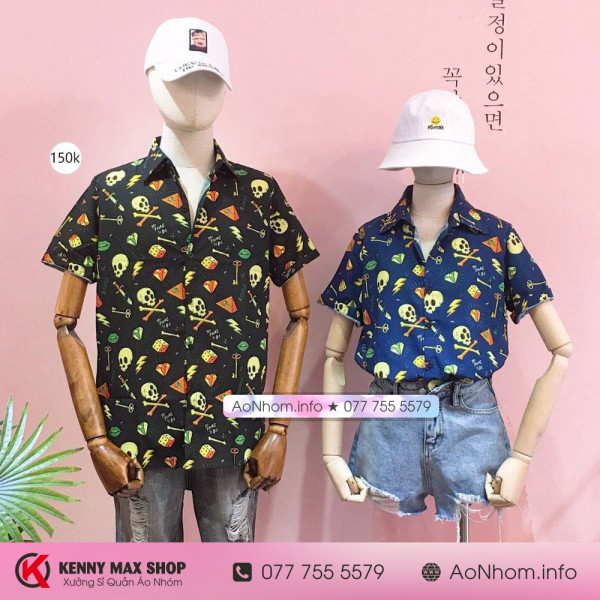 [Hàng Đặt May] Áo Sơ Mi Hoạt Hình - Bộ Xương Thanh Kiếm - Áo Đôi Nhóm Lớp Team Building