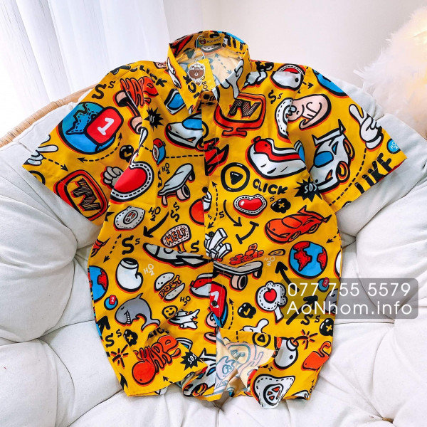 [Hàng Đặt May] Áo Sơ Mi Hoạt Hình - Xe H�...