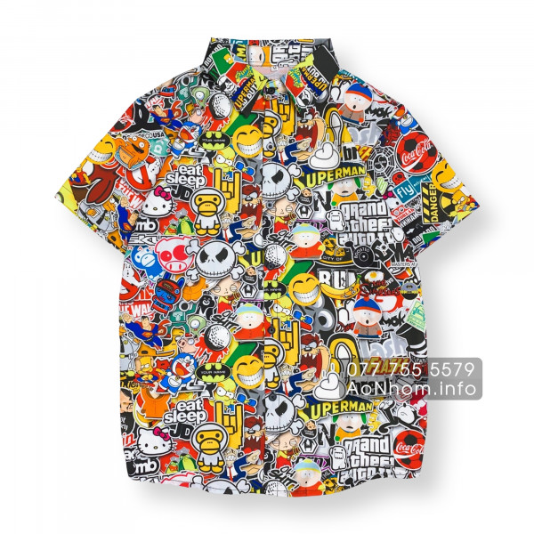 Áo Sơ Mi Hoạt Hình - Stickers - Áo Đôi Nh�...