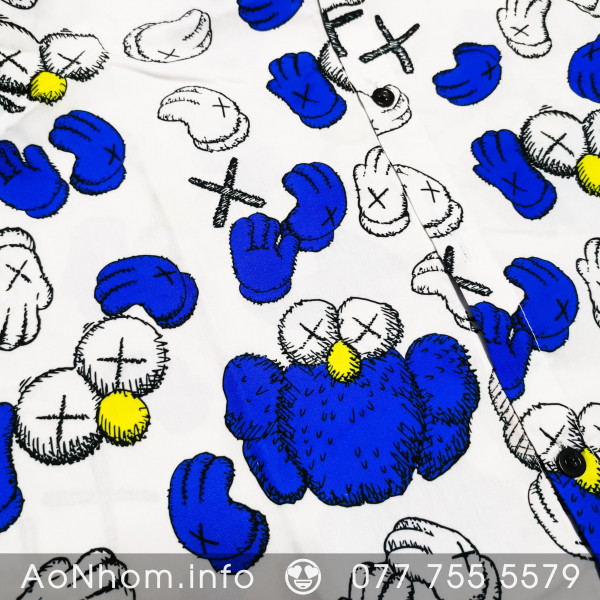 [Hàng Đặt May] Áo Sơ Mi Hoạt Hình - Kaws Xanh - Áo Đôi Nhóm Lớp Team Building