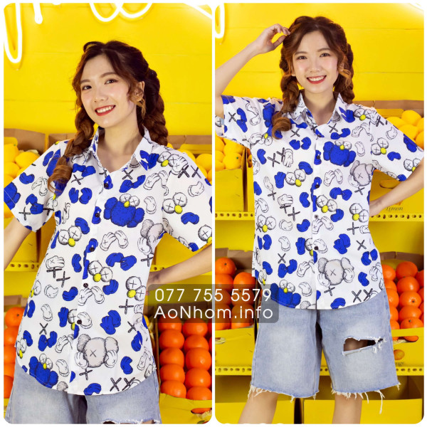 [Hàng Đặt May] Áo Sơ Mi Hoạt Hình - Kaws Xanh - Áo Đôi Nhóm Lớp Team Building