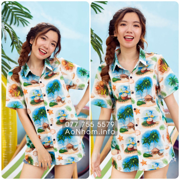 [Hàng Đặt May] Áo Sơ Mi Hoạt Hình - Cây Dừa Ngôi Nhà - Áo Đôi Nhóm Lớp Team Building