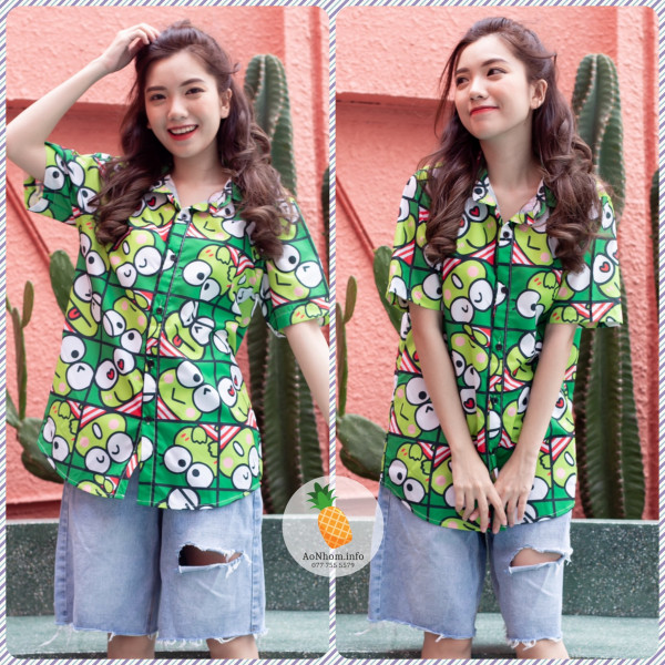 [Hàng Đặt May] Áo Sơ Mi Hoạt Hình - Ếch Xanh Keroppi - Áo Đôi Nhóm Lớp Team Building