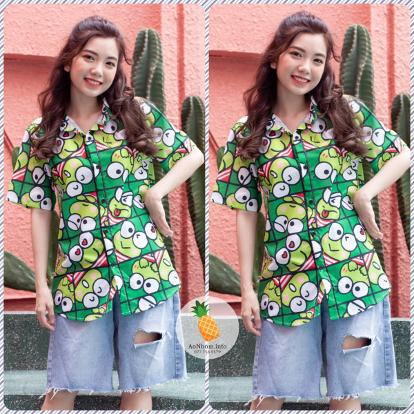 [Hàng Đặt May] Áo Sơ Mi Hoạt Hình - Ếch Xanh Keroppi - Áo Đôi Nhóm Lớp Team Building